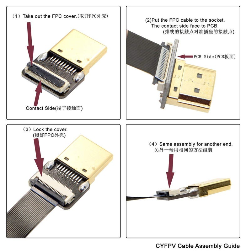 JSER FPV HDMI Type A Male to HDMI Male HDTV FPC Flat Cable Dual Up Angled 90 Degree 50cm - Image 3